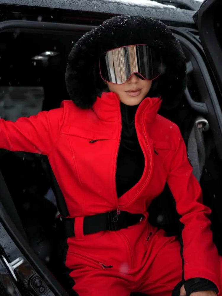 Traje de Esquí para Mujer, Nuevo Modelo de Invierno, Ajustado, Mono de Nieve, a la Moda, con Cinturón Ajustable, Impermeable, Cortavientos y Cálido