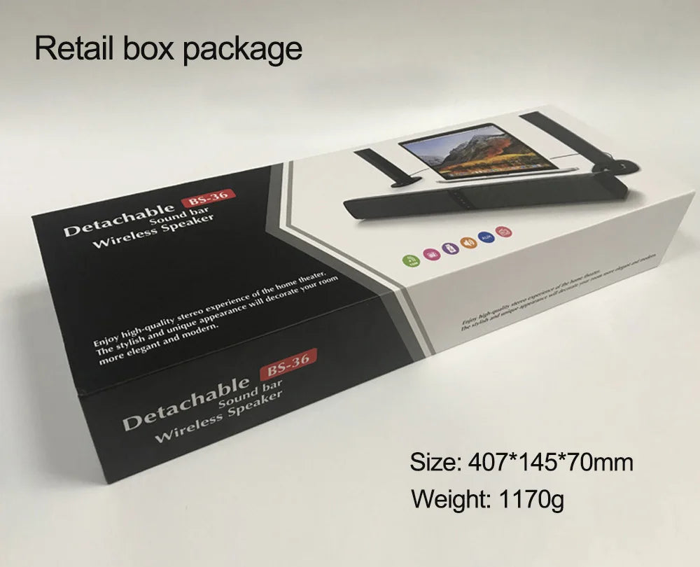 Barra de sonido separable para TV con subwoofer 360 °   Caja de sonido inalámbrica estéreo envolvente, sistema de sonido para el hogar, tarjeta TF, barra de sonido de Radio AUX FM