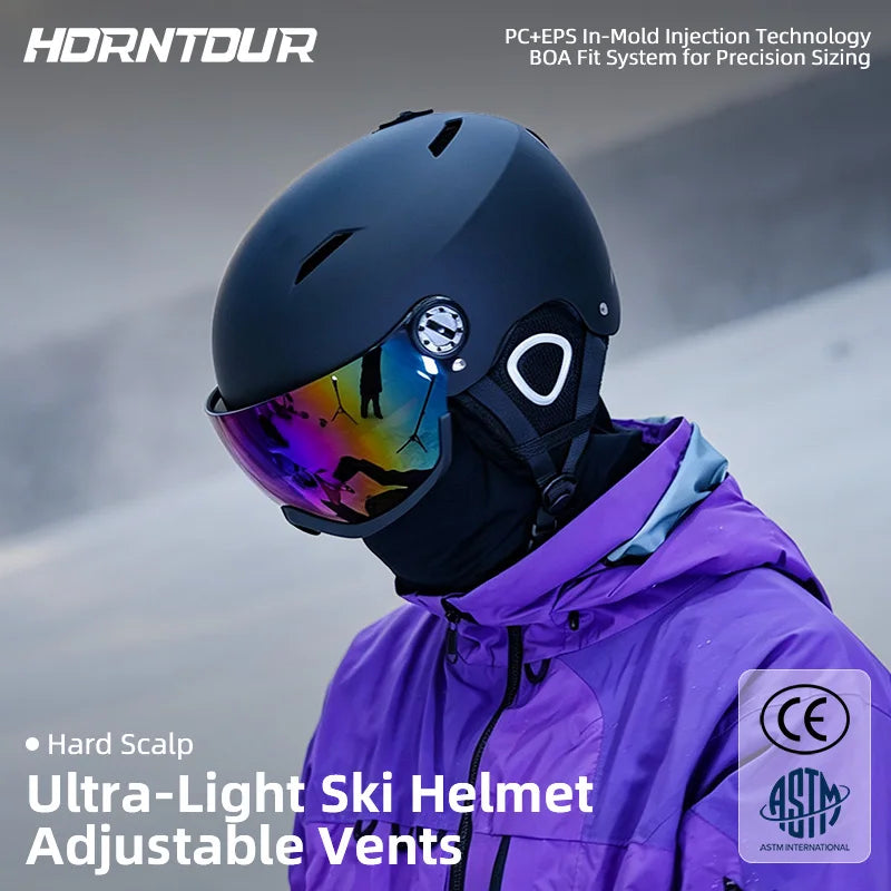 Casco de esquí Horntour para hombre y mujer, con lentes de nieve integradas, equipo de seguridad para esquí en exteriores, ideal para mantenerse abrigado.