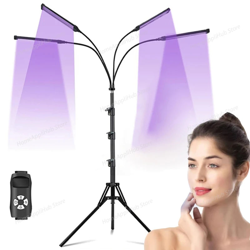Lámpara de bronceado de 4 cabezales Máquina de bronceado UV de 60 W 360 °   Rotación 432 LED Luz púrpura Longitud de onda 460 nm y luz bronceadora de solario de 490 nm