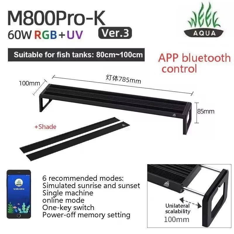 WEEK AQUA M Series V3 and Extendable Bracket RGB+UV Full Spectrum LED Plant Lamp APP Control Planted Tank Fish Tank Lighting