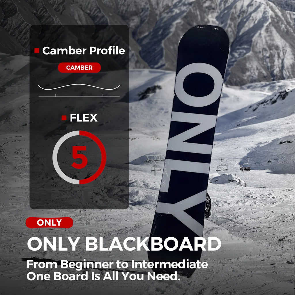 Tabla de Snowboard TERROR ONLY All Mountain, Perfil Flat Rock, Flex 5, Núcleo de Madera de Álamo con Refuerzo de Carbono para Principiantes
