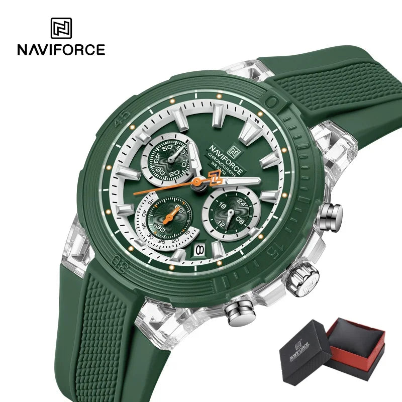 Reloj deportivo cronógrafo NAVIFORCE para hombre, cuarzo, resistente al agua 50M, reloj 24 horas, correa de silicona, reloj de moda para hombre al aire libre