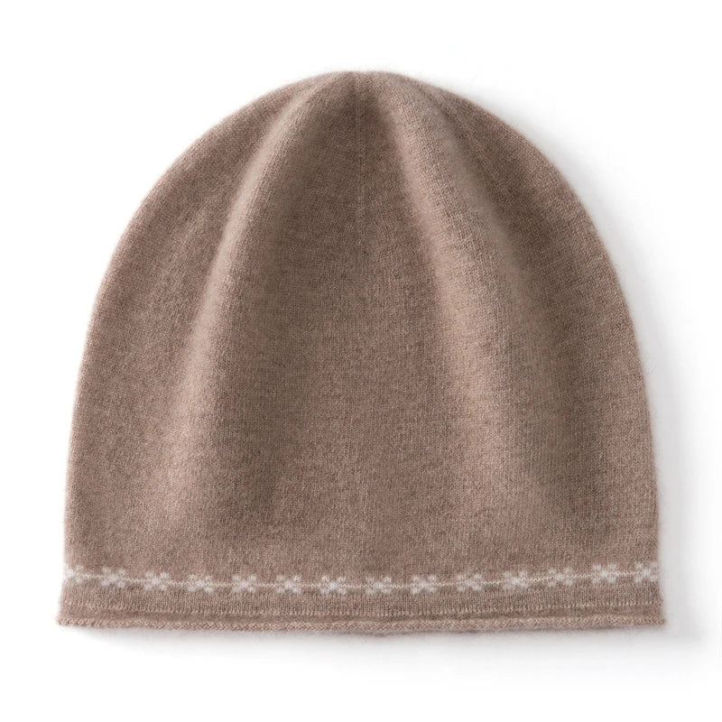 Gorro de Invierno de Punto 100% Cachemir con Borde Enrollado y Diseño Jacquard, Nuevo Modelo 2026