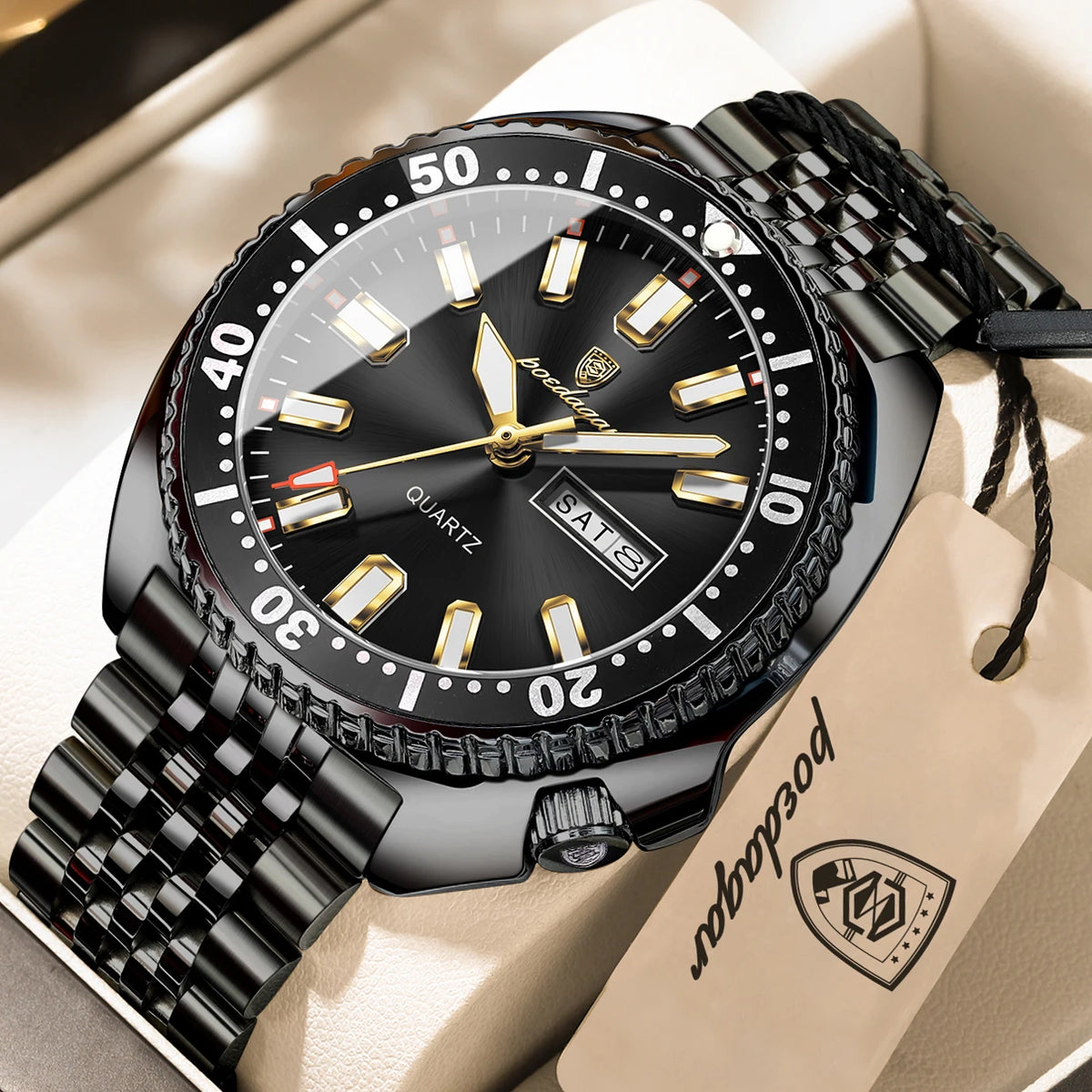 Reloj de pulsera para hombre POEDAGAR de alta moda, luminoso, resistente al agua, con fecha y día, de cuarzo, de acero inoxidable, creativo para hombre.