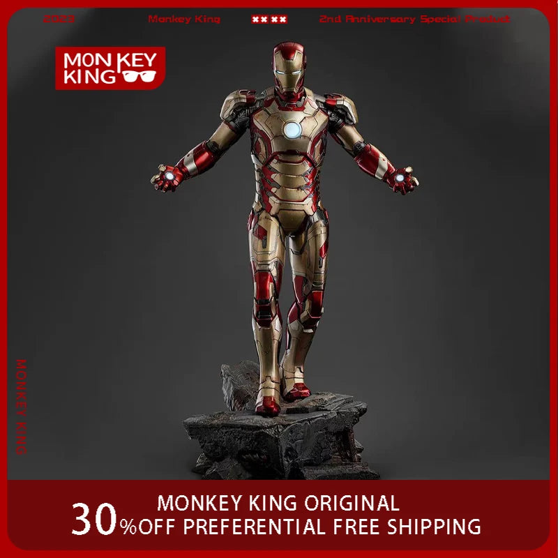 Figura de Iron Man Marvel Comics escala 1/4, modelo de colección de anime de resina de alta gama con luz, adornos de escritorio, regalos navideños, juguetes para niños