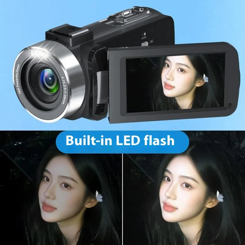 Videocámara 4K Ultra HD, Cámara Digital de 80MP, Cámara para Vlogging para YouTube, Pantalla IPS de 3.0" y 270° °   Cámara DV portátil con visión nocturna IR y pantalla