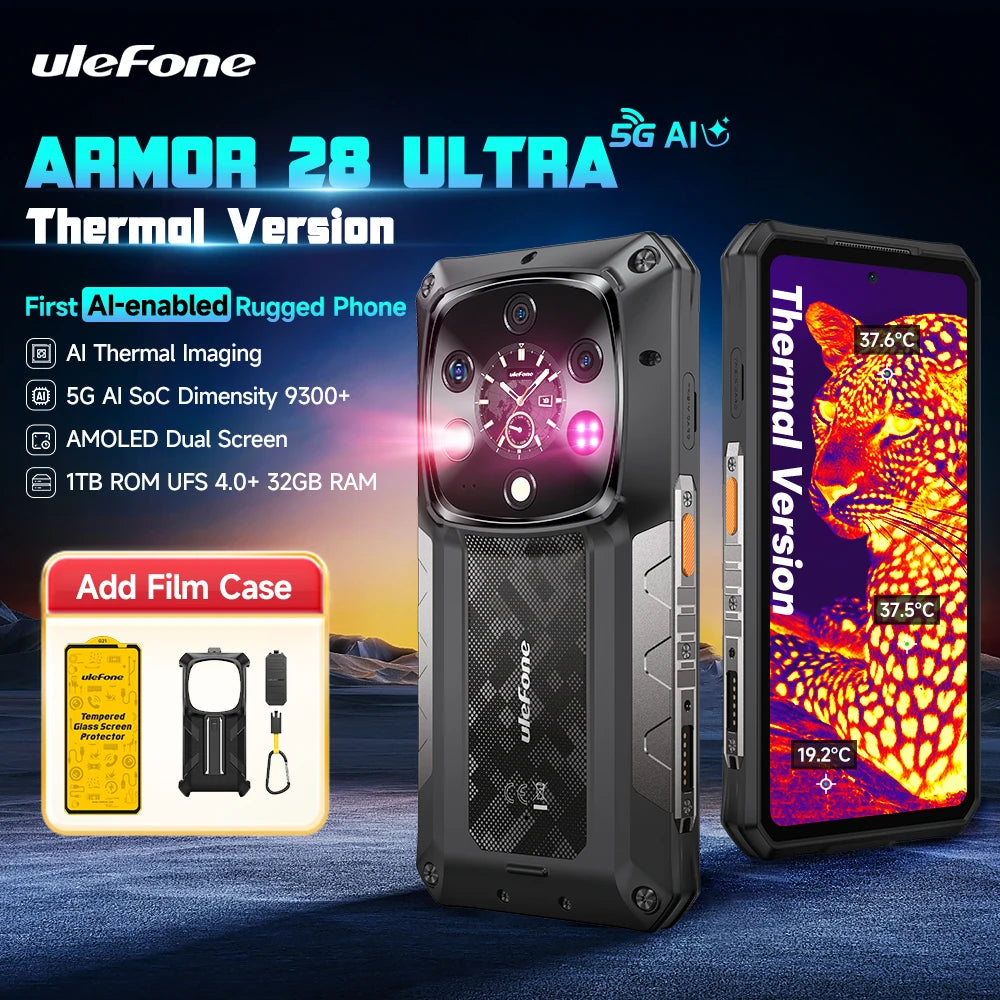 Smartphone resistente Ulefone Armor 28 Ultra 5G con cámara térmica IA, Dimensity 9300+, 1 TB de ROM, 32 GB de RAM, Android, pantalla AMOLED