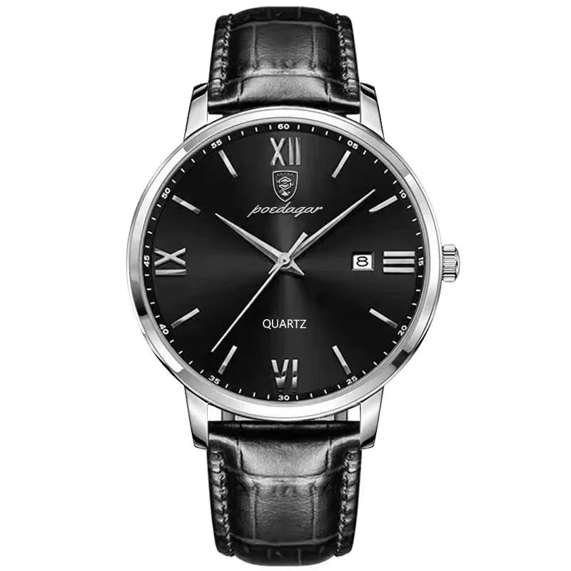 Reloj de pulsera de lujo para hombre POEDAGAR, luminoso, resistente al agua, con fecha, correa de piel, reloj de cuarzo a la moda para hombre Reloj Hombre