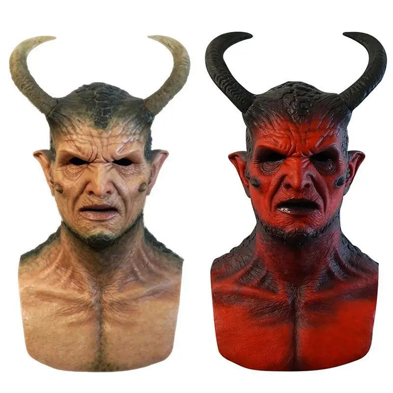 Máscara de Látex de Cabeza Completa de Diablo en Tonos Rojo y Piel, Accesorio para Disfraces de Halloween, Carnaval, Juego de Roles y Temática de Terror para Adultos