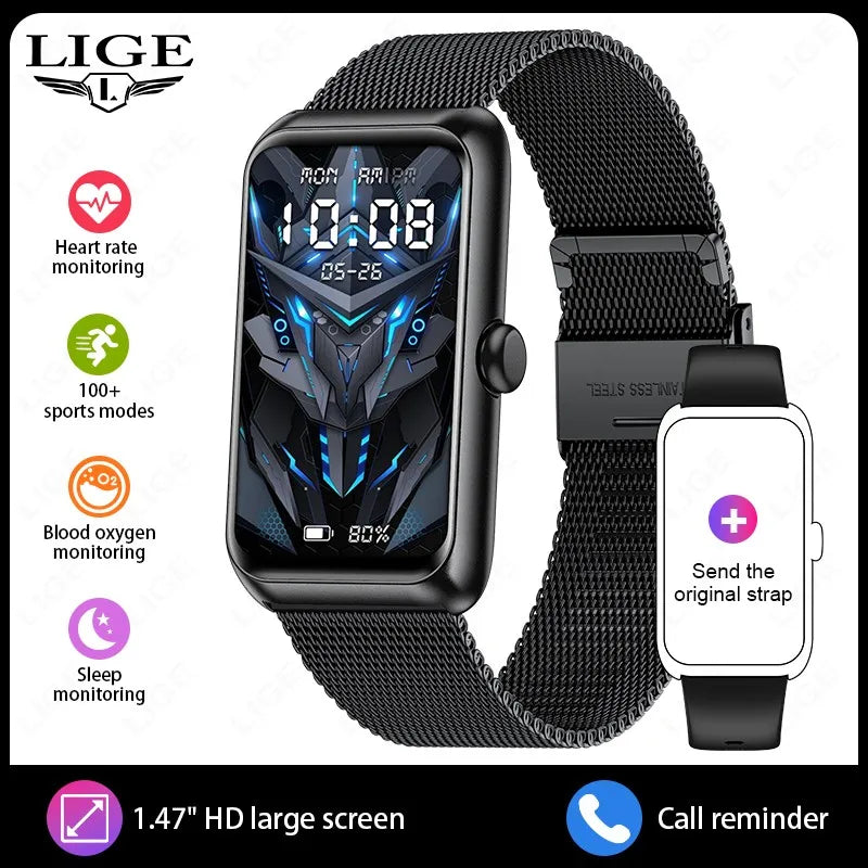 LIGE New Fashion Smart Watch Ladies Call Reminder Blood Oxygen DIY Custom Dial Sports Bracelet Waterproof Men Smartwatch Women