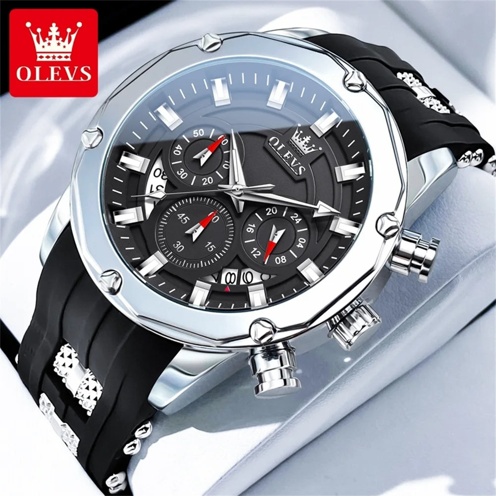 Reloj para hombre OLEVS original con correa de silicona, reloj de pulsera de cuarzo multifunción para hombre, cronógrafo deportivo de moda, reloj resistente al agua 9991