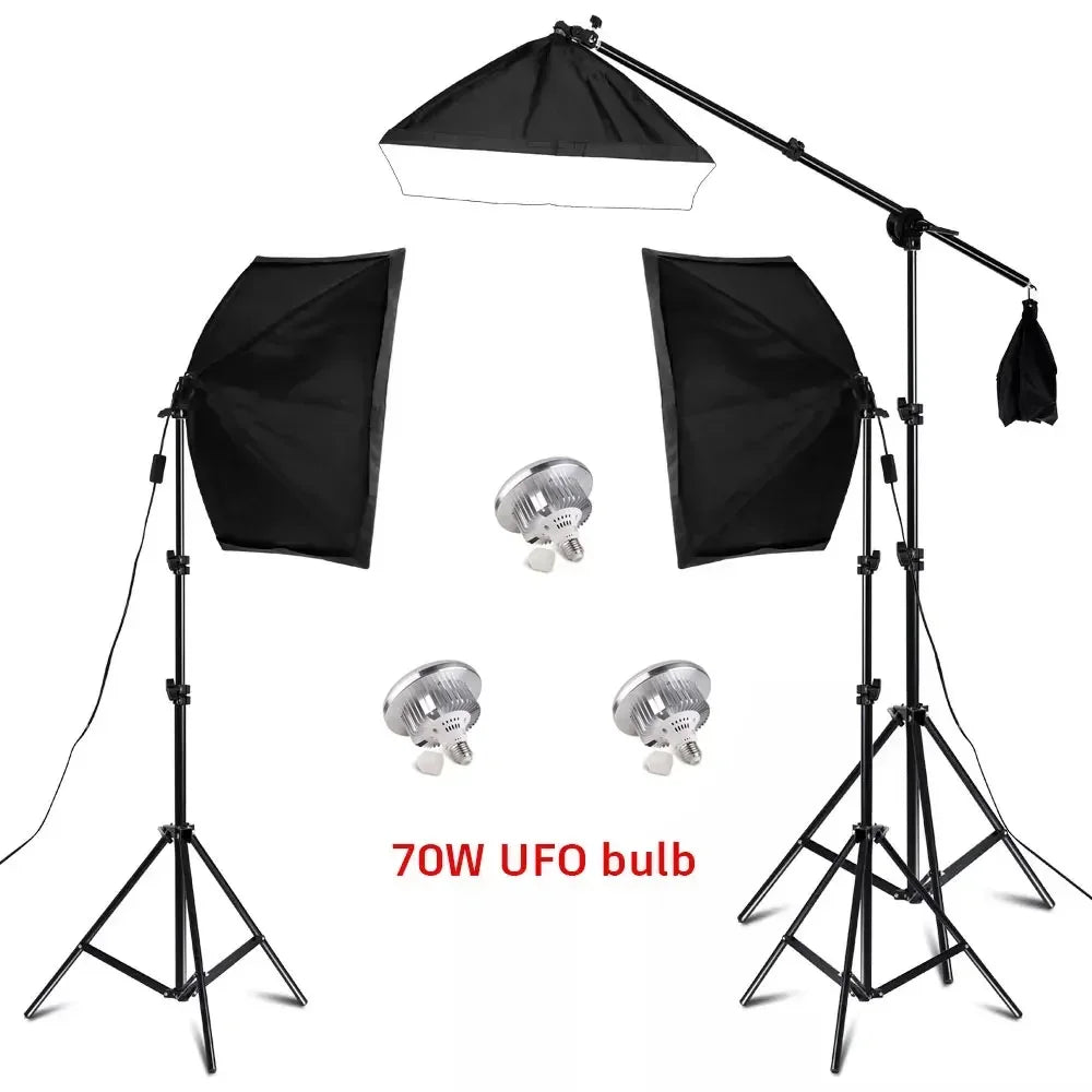 SH 1pc-3Pcs Kit de Iluminación Softbox para Fotografía 50x70CM, Sistema de Luz Profesional con Bombillas Fotográficas E27 para Estudio Fotográfico