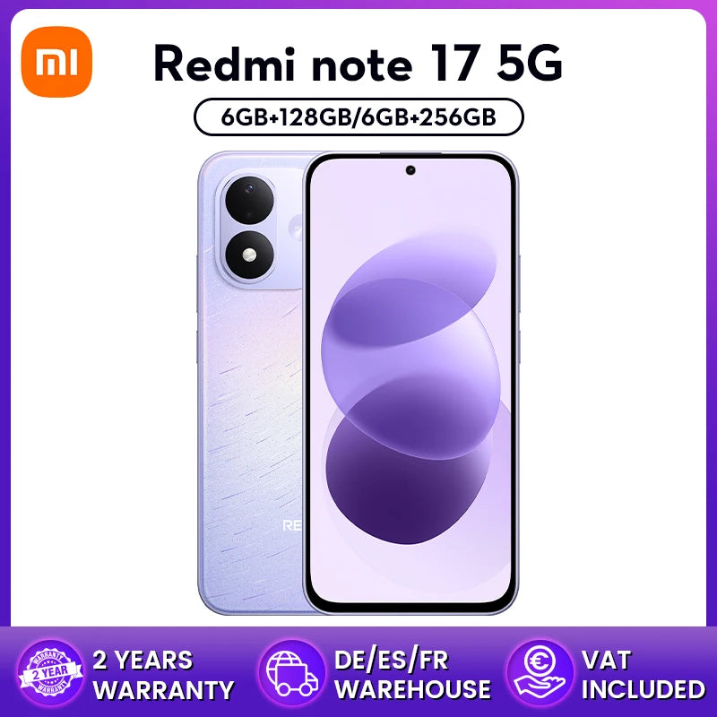 Versión global del smartphone Redmi Note 17 5G, pantalla AMOLED de 6.99", batería de 7700 mAh, potente procesador Snapdragon 4 Gen 4, Corning Gorilla Glass 7i, con tecnología Xiaomi HyperOS