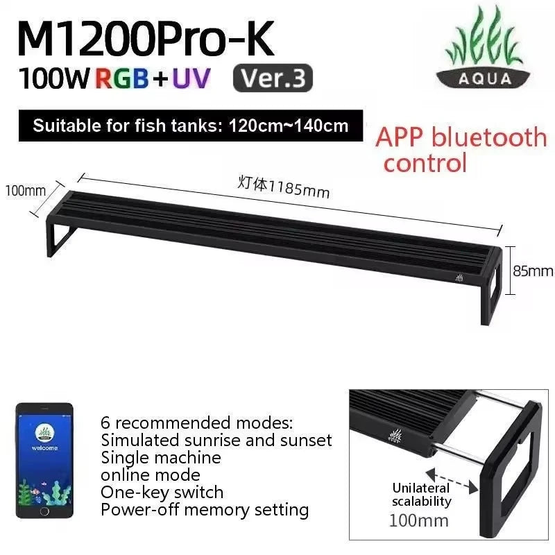 WEEK AQUA M Series V3 and Extendable Bracket RGB+UV Full Spectrum LED Plant Lamp APP Control Planted Tank Fish Tank Lighting
