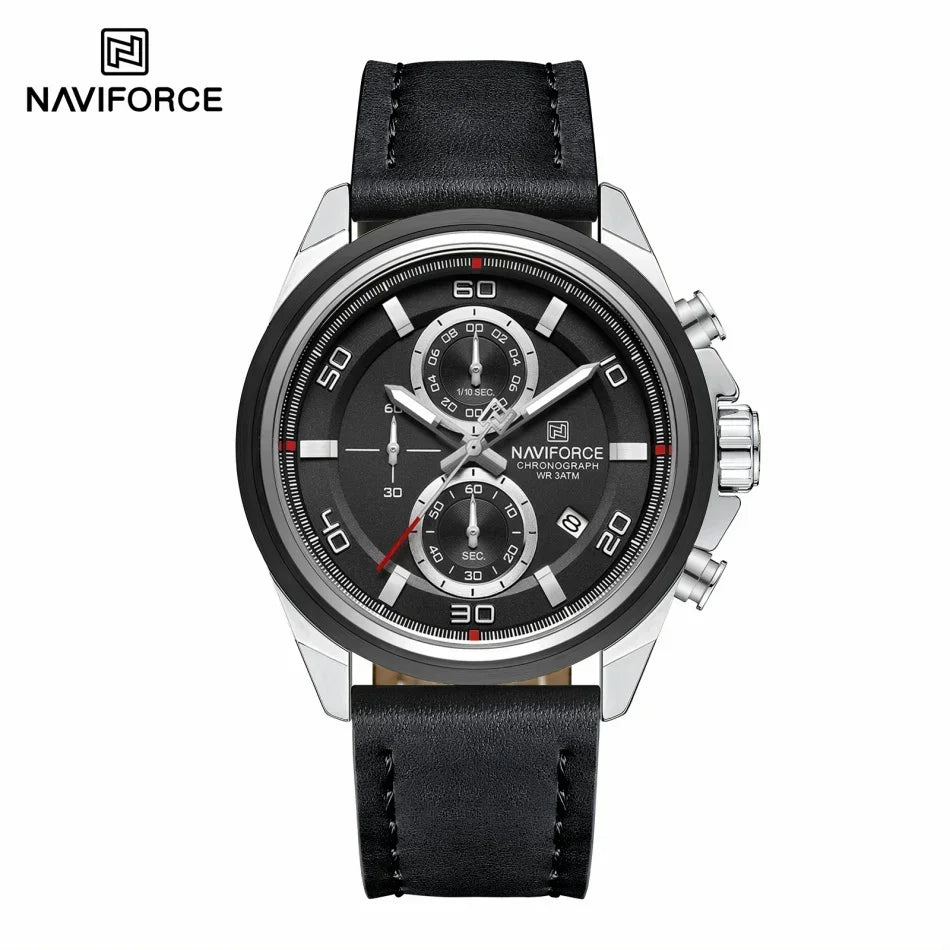Reloj de pulsera para hombre NAVIFORCE, original, de negocios, de lujo, con correa de cuero, cronógrafo deportivo, resistente al agua 3ATM, de cuarzo