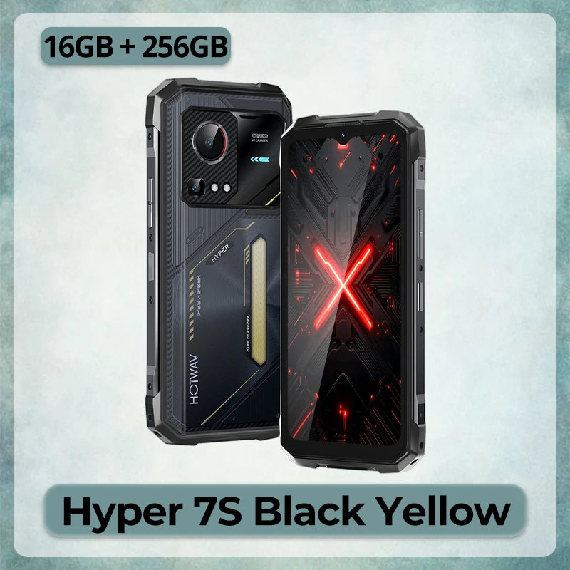 Teléfono resistente HOTWAV Hyper 7S con pantalla de 6.6'' a 120Hz, Android 15 Gemini, batería grande de 10800mAh, carga rápida de 20W, versión global 5G, smartphone de 4GB + 256GB, luz RGB dinámica y superlinterna para camping