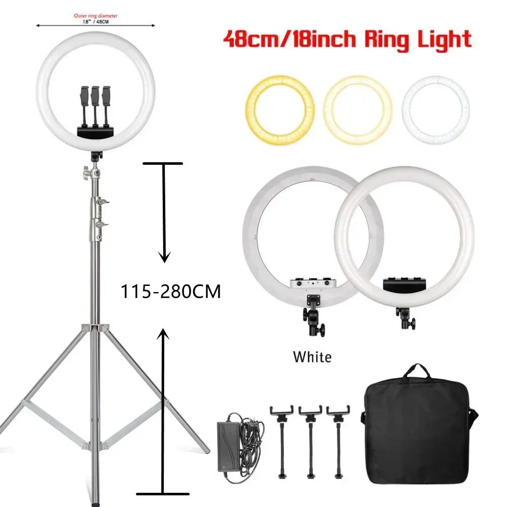 Aro de Luz LED de 45CM / 18 Pulgadas con Diferentes Estilos de Trípode o Soporte o Sin Soporte, Aro de Luz LED Grande de 18 Pulgadas con Control Remoto, Trípode, Soporte para Teléfono, Iluminación para Transmisiones en Vi