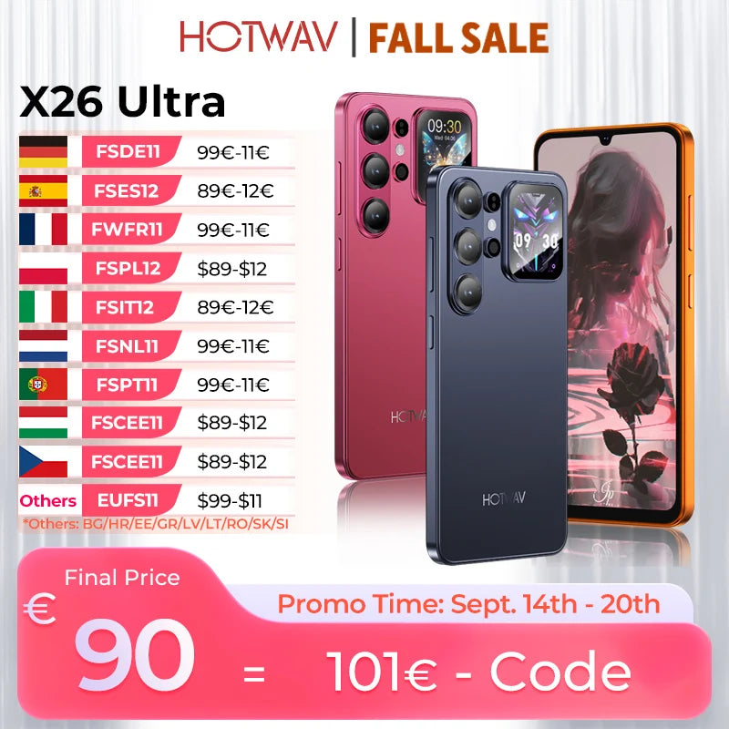 Smartphone HOTWAV X26 Ultra Android 16 ultrafino, pantalla grande de 6.75'' a 120Hz, Cyber Island, cámara de 13MP, 6GB RAM, 128GB ROM, batería de 5160mAh, carga rápida de 18W, ligero, 4G global, WiFi 6 y Bluetooth 5.4