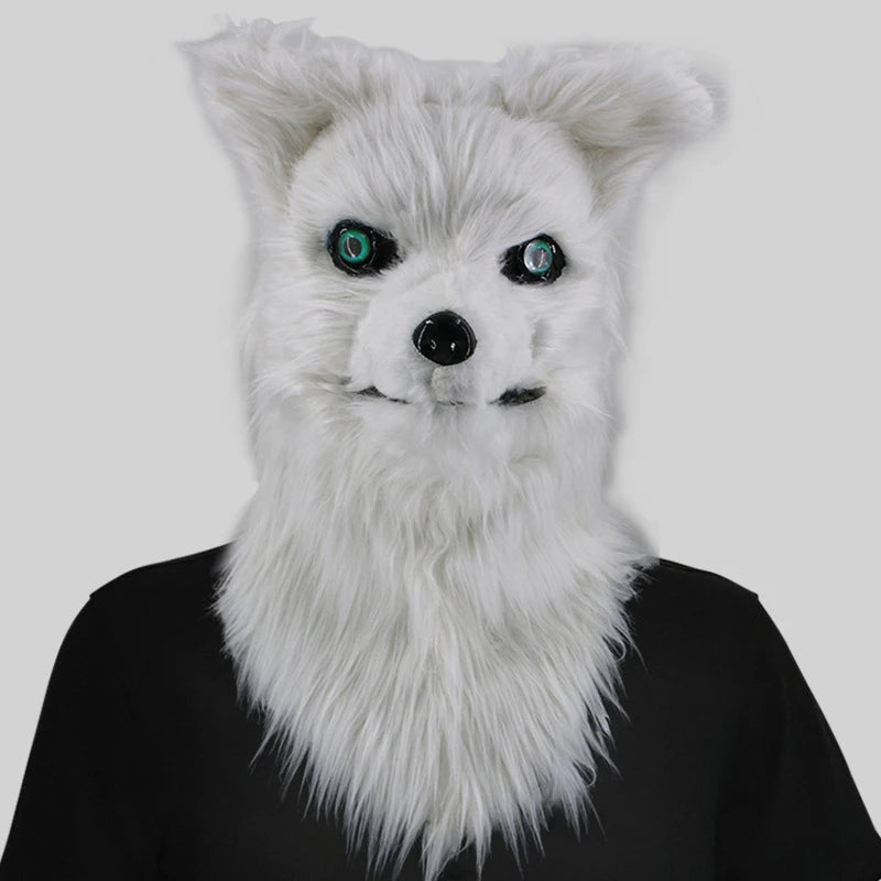 Máscara de zorro de felpa con boca móvil para Halloween, máscaras de cabeza completa de perro y Lobo, máscara de Animal realista, accesorios de disfraces de fiesta de Halloween