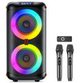 Altavoz Bluetooth inalámbrico JYX T27, máquina de karaoke con 2 micrófonos, altavoz de karaoke para fiestas en casa con luz LED/batería de 6000 mAh