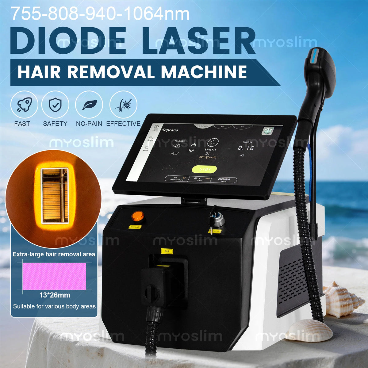 Equipo de Belleza de 7000W, Dispositivo de Hielo de Titanio para Depilación, 6 Longitudes de Onda 755 808 810 830 940 1064 Nm, Máquina de Depilación Láser de Diodo