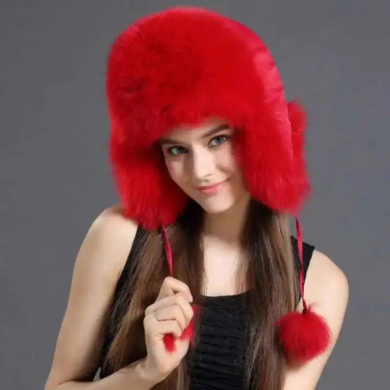 Gorro de Piel de Zorro Auténtica 2026 para Mujer, Gorro de Invierno con Orejeras, Estilo Ruso Ushanka, Gorro de Esquí, Gorro de Piel Natural para Mujer, Gorro Grueso de Piel para la Nieve