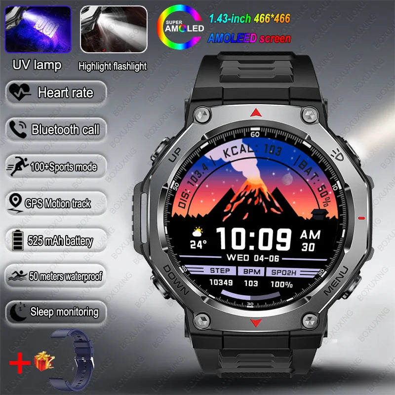 2026 Nuevo T-Rex 3 Reloj inteligente deportivo de grado militar con seguimiento de movimiento GPS, resistente al agua 5 ATM, frecuencia cardíaca, llamada Bluetooth HD, reloj inteligente para hombre