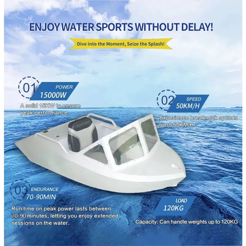 Mini barco de chorro de alta velocidad personalizado de 15kw, esquí acuático de aluminio, Jet Ski para botes de remos, barco de Karting eléctrico para deportes acuáticos
