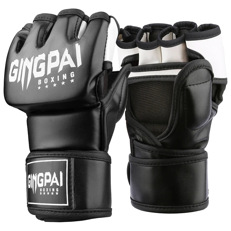 Medias manoplas MMA Fighting Kick Boxing guantes, bolsa pesada de boxeo sin dedos con guantes acolchados para Kickboxing Sparring Muay Thai