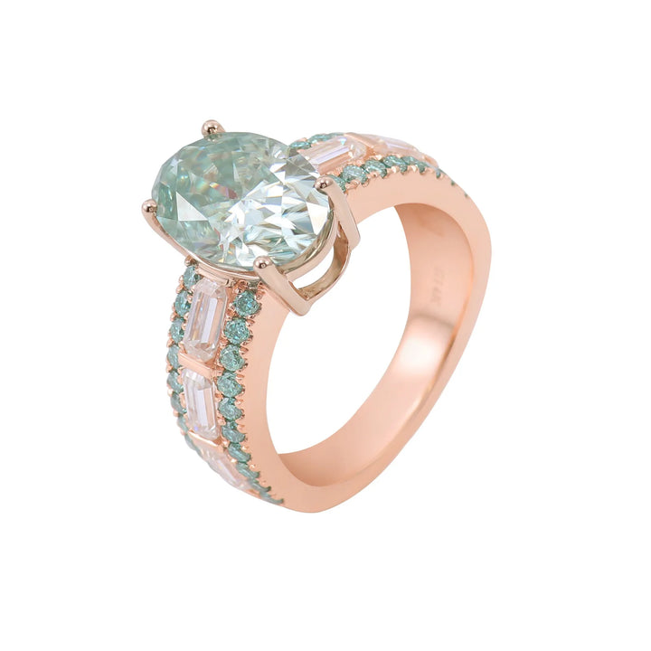 Anillo de Diamante Moissanita Verde de 4.5ctw, Anillos de Oro PT950 14K 18K de Lujo Personalizados MUSHAN, Joyería para Mujer, Anillo de Boda y Novia