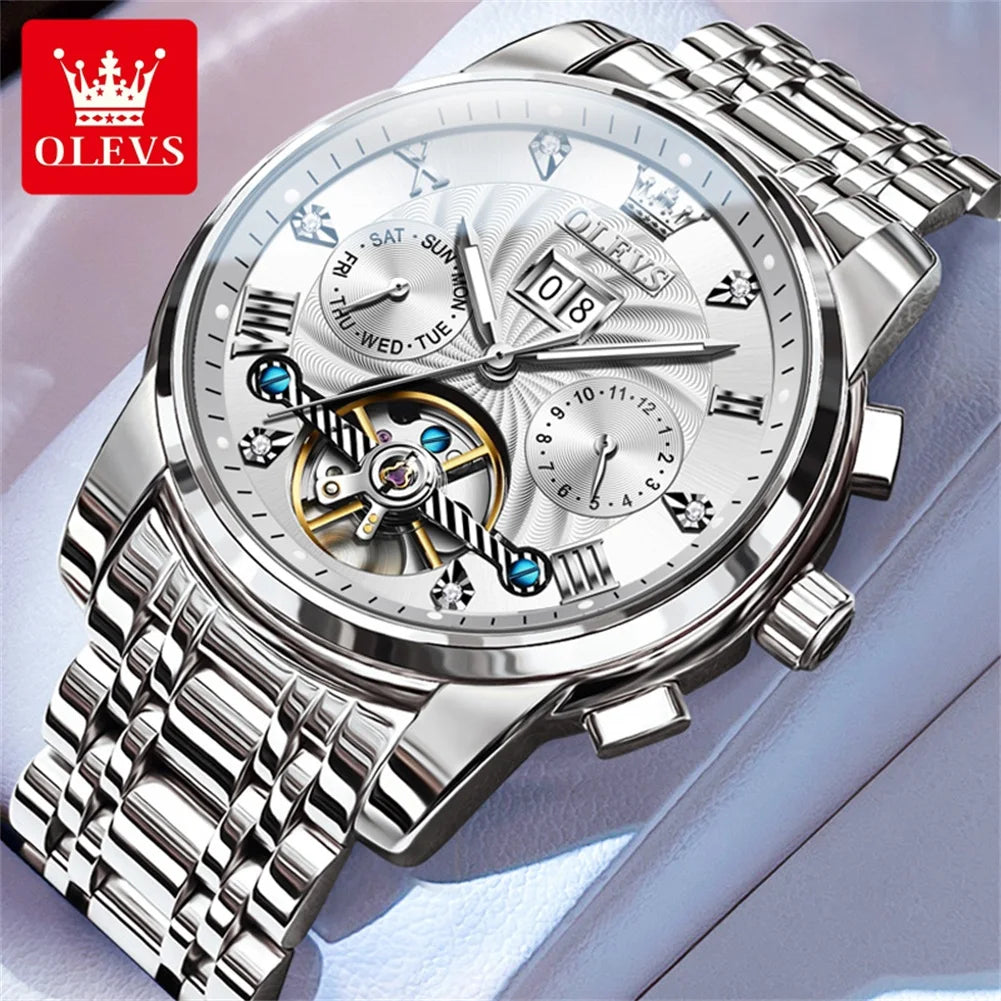 OLEVS 9910 Reloj mecánico automático multifuncional de lujo para hombre, reloj con fecha y día, regalo para hombre, resistente al agua y luminoso
