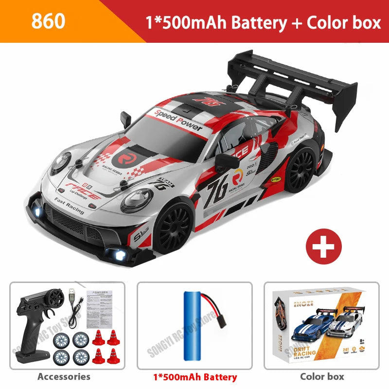 Coche de drift a control remoto 4WD, vehículo de carreras de alta velocidad con luces LED, radio de 2.4GHz, juguete de camioneta todoterreno 4x4 para niños