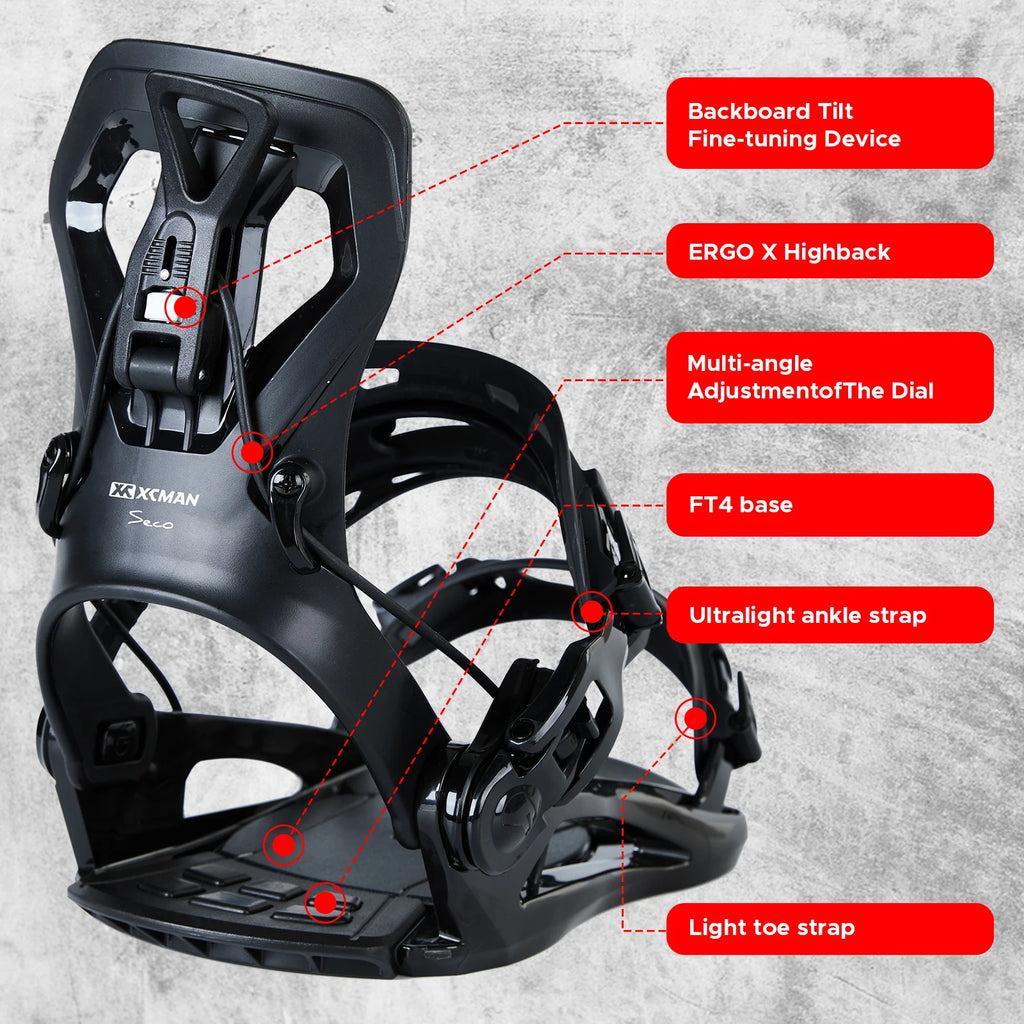 XCMAN Paso trasero estilo Snowboard fijaciones ligeras entrada trasera fijaciones para todas las montañas para hombres y mujeres fáciles de poner y salir