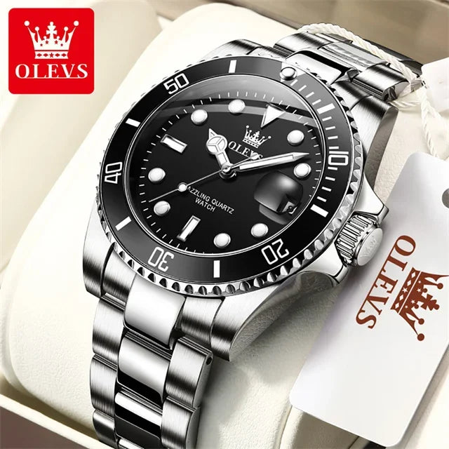Reloj de cuarzo original OLEVS para hombre, reloj deportivo de acero inoxidable, resistente al agua, de moda, de lujo, de marca superior, reloj de pulsera para hombre 5885