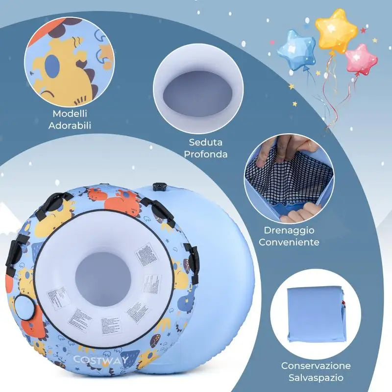Manta inflable para la nieve con funda de poliéster Oxford, longitud de 132 cm, para niños y adultos, azul