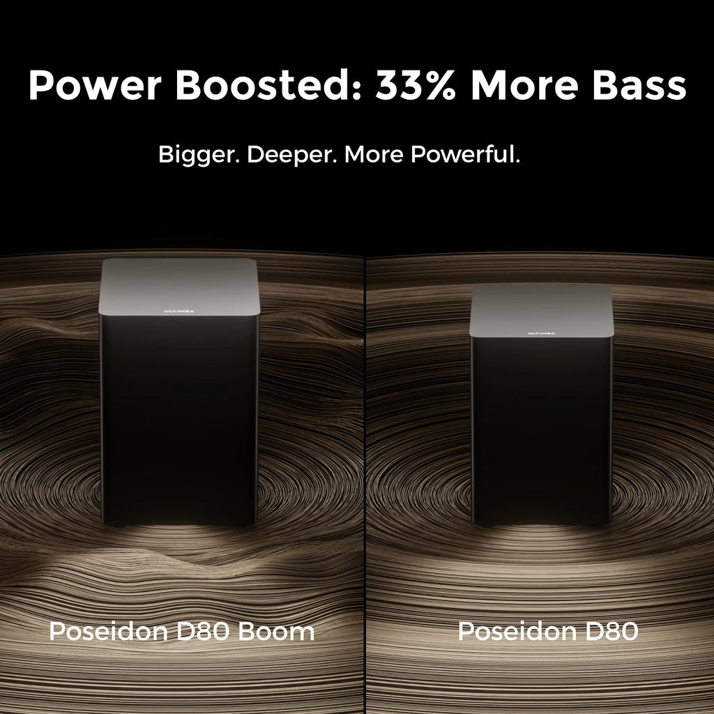 Dos subwoofers negros Poseidon D80 para mayor potencia de graves