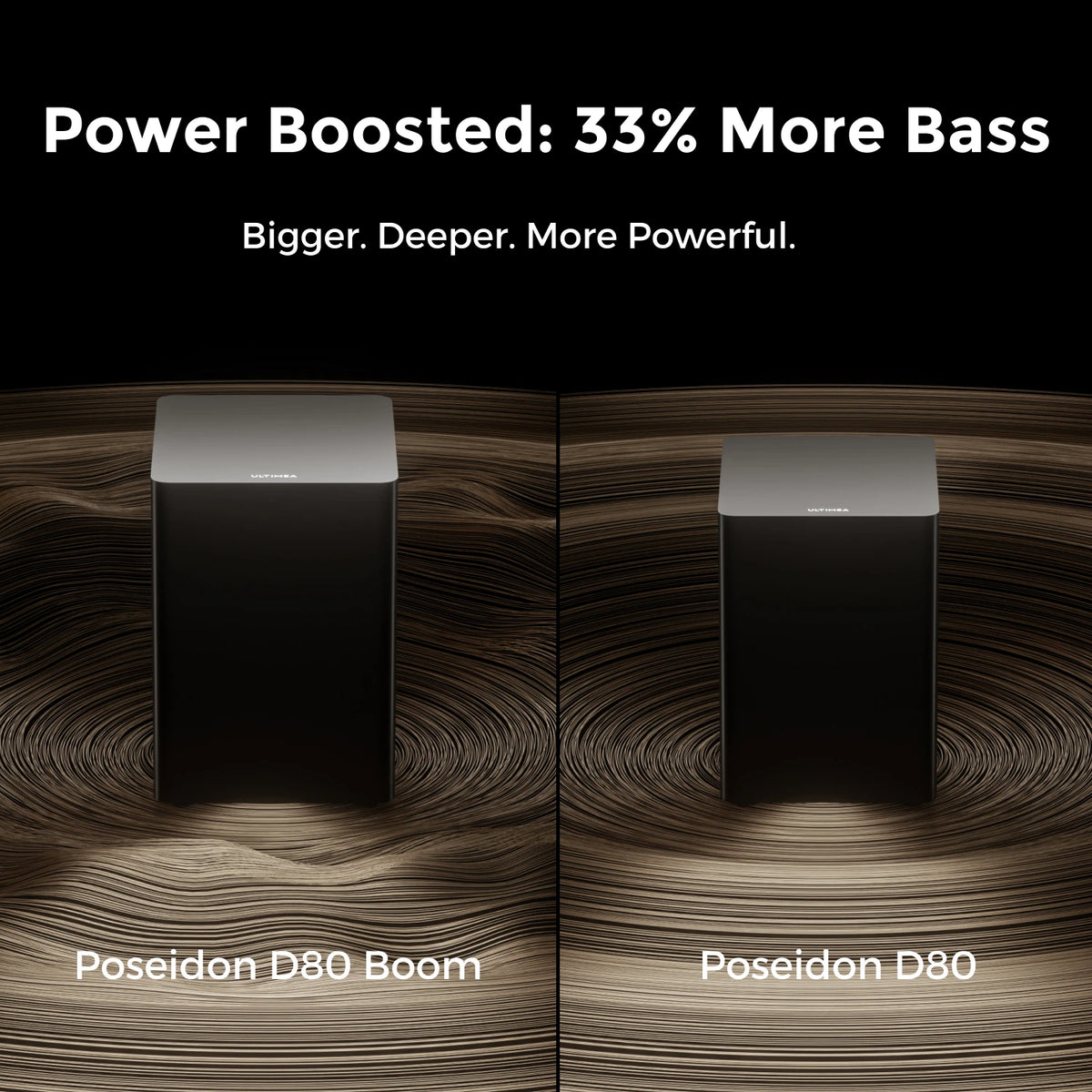 Dos subwoofers negros Poseidon D80 para mayor potencia de graves