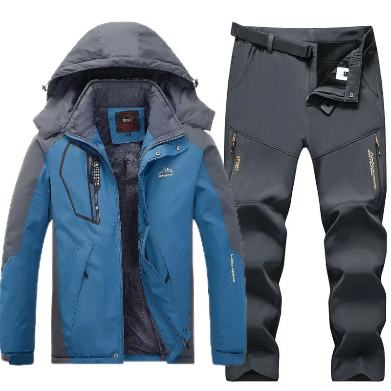 Traje de esquí de lana gruesa y cálida para hombre, impermeable, a prueba de viento, conjunto de chaqueta y pantalones para snowboard, traje de esquí para nieve de invierno al aire libre
