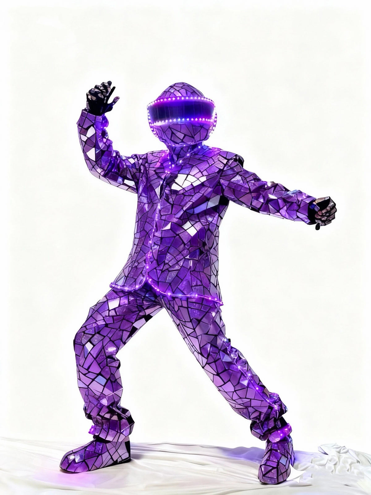 Traje de robot LED con lentejuelas brillantes a todo color, con luces LED, para hombre, para bailar en festivales y actuaciones.
