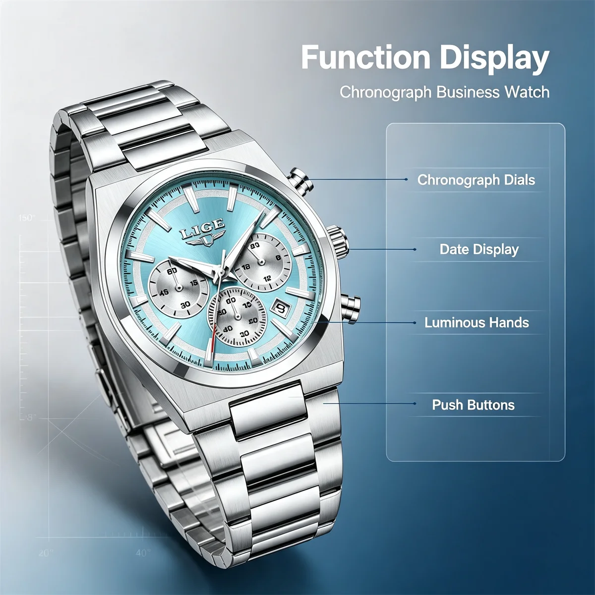 Reloj LIGE de cuarzo para hombre, de acero inoxidable, con esfera texturizada luminosa, estilo deportivo para exteriores, casual y de negocios, resistente al agua.