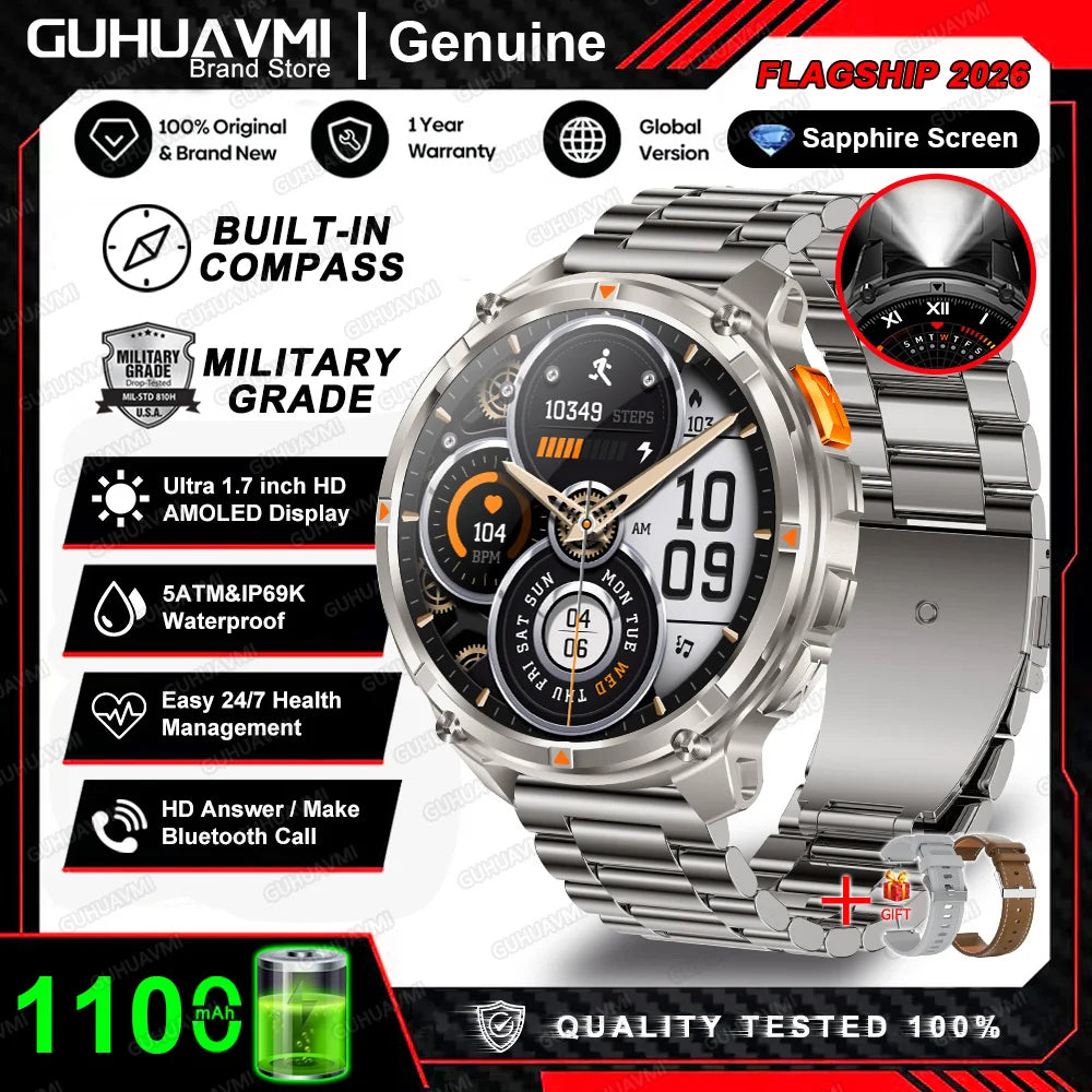 Reloj inteligente militar T-Rex3 Pro 2026, batería de 1100 mAh, GPS, resistente al agua 5ATM, rastreador deportivo de carrera, brújula para exteriores