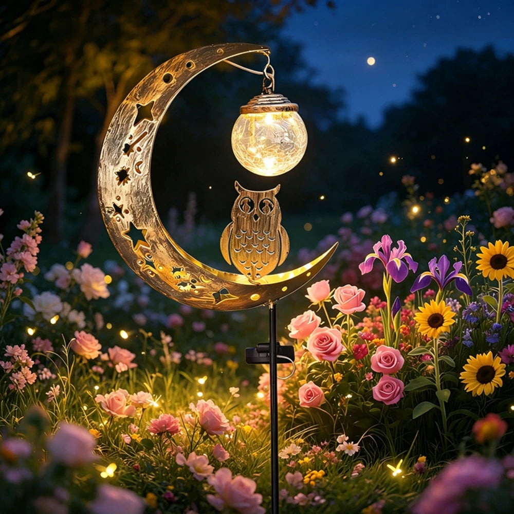Solar Garden Lights Owl Pathway Stake Lights Glass Globe with Moon Cat Decor Outdoor Decor Lights for Walkway Yard Lawn Patio