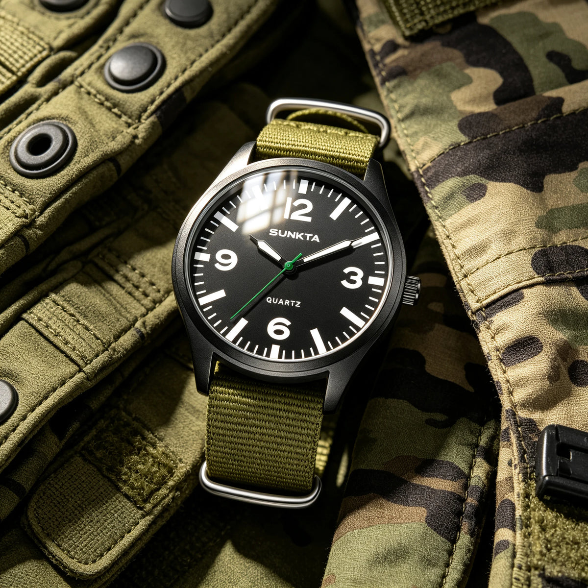 SUNKTA Brand Luxury Men Quartz Watch Date Nylon Leather Waterproof Luminous Military Sports Watches For Men relogios masculino