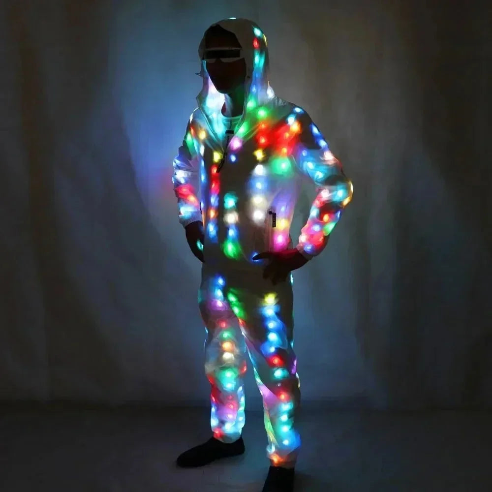 Luces Led, ropa impermeable, chaqueta de traje de baile, ropa luminosa para Cosplay, disfraz de Halloween, ropa de fiesta, bolsillo con cremallera