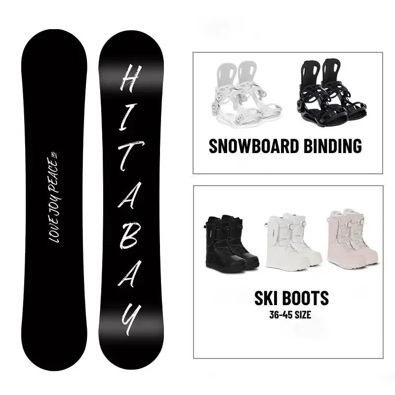 Tabla de Snowboard de Madera Plana para Adultos, Equipo de Esquí All Mountain para Deportes de Invierno con Fijaciones de Rápida Instalación