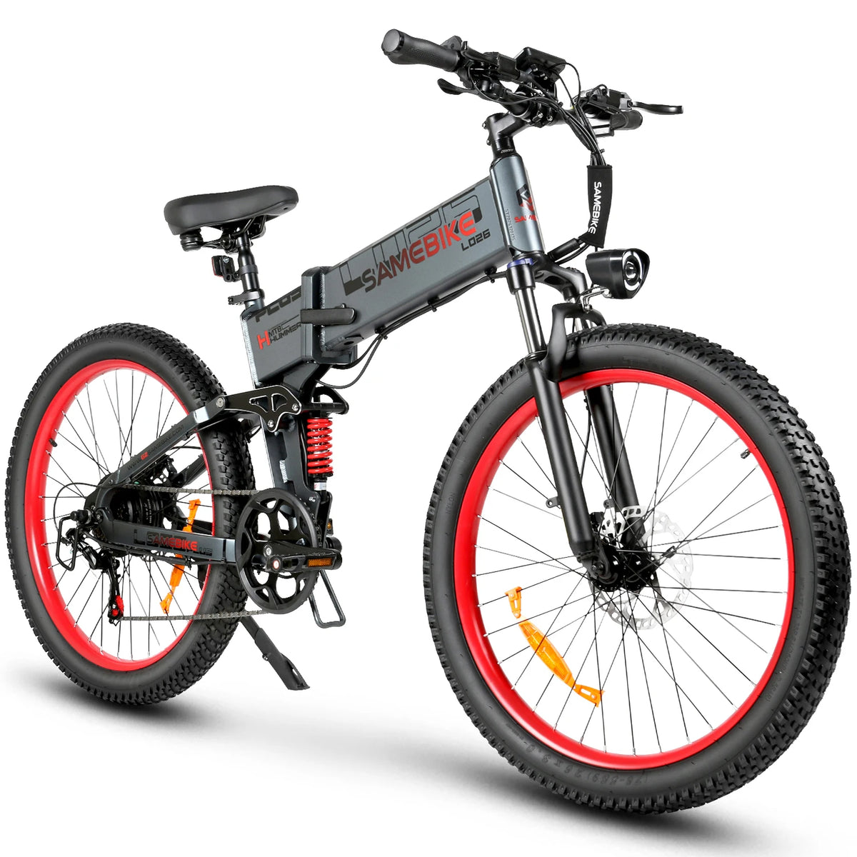 Electric Bike SAMEBIKE LO26 PLUS 26" Aluminum 6061 Quad-Link Reverse Suspension Folding Frame,, 48V/15Ah Li-Battery, 7-Speed Shimano Gears, Color LCD Display / USB, Throttle/PAS, 750LB Dual Suspension, Hydraulic Disc Brakes,