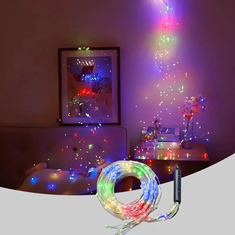 Rama de luces LED con energía Solar, luz de cascada impermeable de cobre para fiesta de jardín, decoración de árbol de Navidad al aire libre