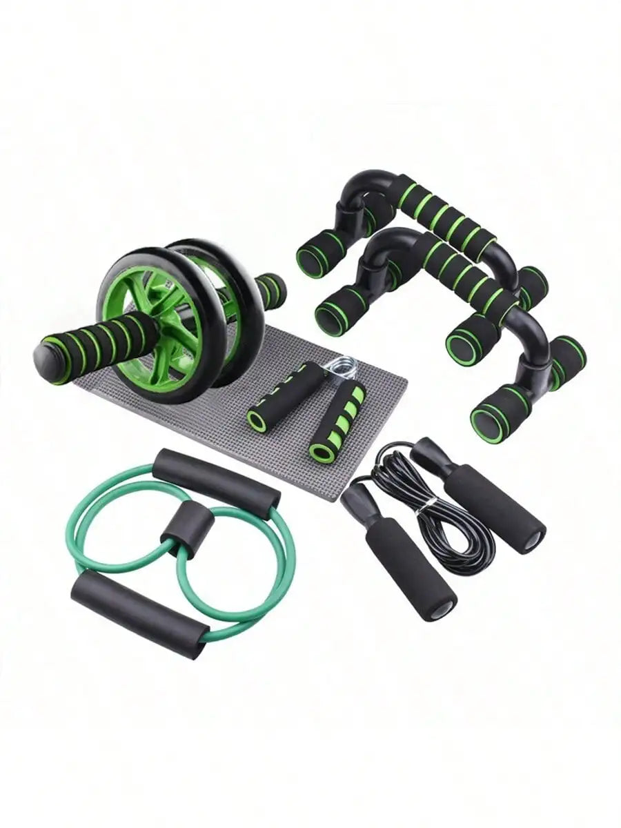 Set de Entrenamiento Portátil de 7 Piezas para el Hogar, Cuerda para Saltar, Agarrador de Mano, Barras para Flexiones, Rodillo Abdominal para Entrenamiento Muscular de Cuerpo Completo
