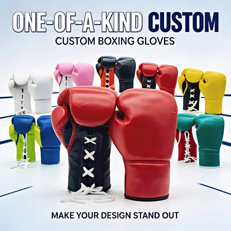 Guantes de Boxeo de Fibra Ultrafina con Cordones y Logotipo Personalizado, 10oz-16oz, Transpirables y Antideslizantes, Adecuados para Boxeo, MMA, Taekwondo y Entrenamiento para Adultos